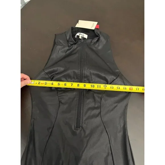 NEW Popilush Shapewear Sculpting Faux Leather Zip-Front Midi Dress Black Large - Picture 10 of 11